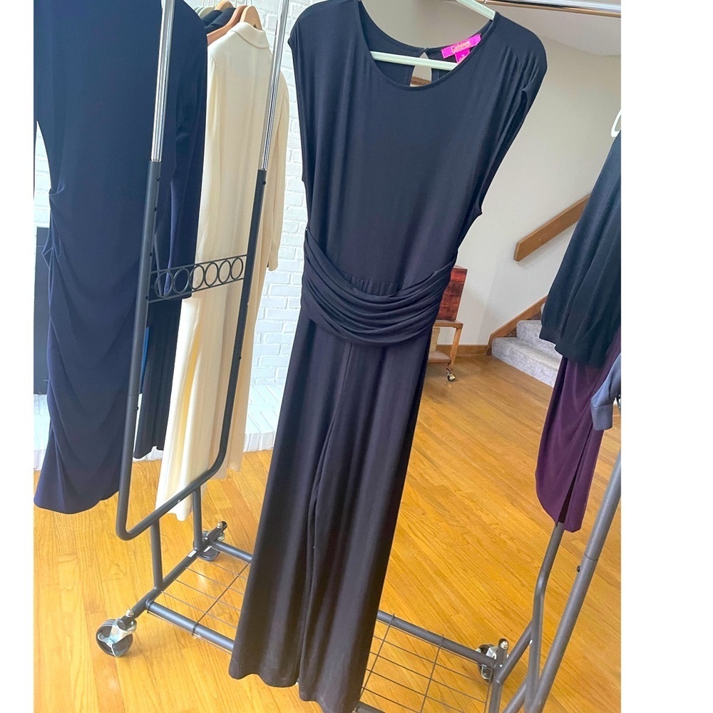 Catherine Malandrino Black Jumpsuit size M | flattering attached belt | EUC